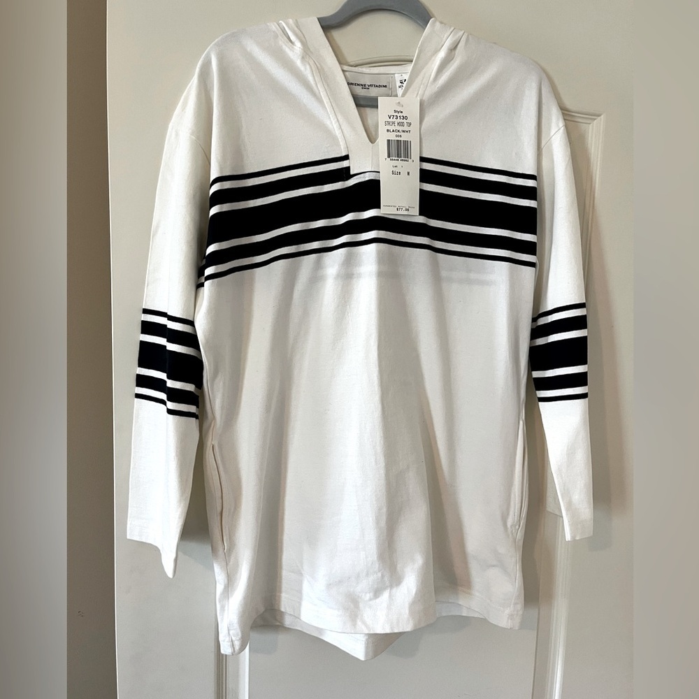 NEW/ Adrienne Vittadini Swim Coverup Designer Rich White navy Stripes Med
